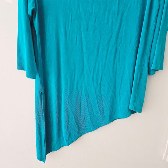 Chico's Travelers Long sleeve Asymmetrical Top Blue Green Turquoise Size 2 / M - Picture 3 of 10